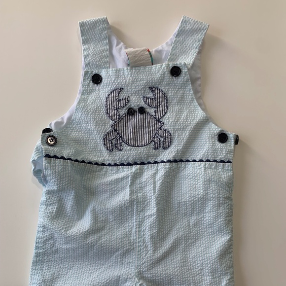 Boy's Shrimp and Grits Seersucker Short Jonjon/Overalls 12M - Picture 1 of 4